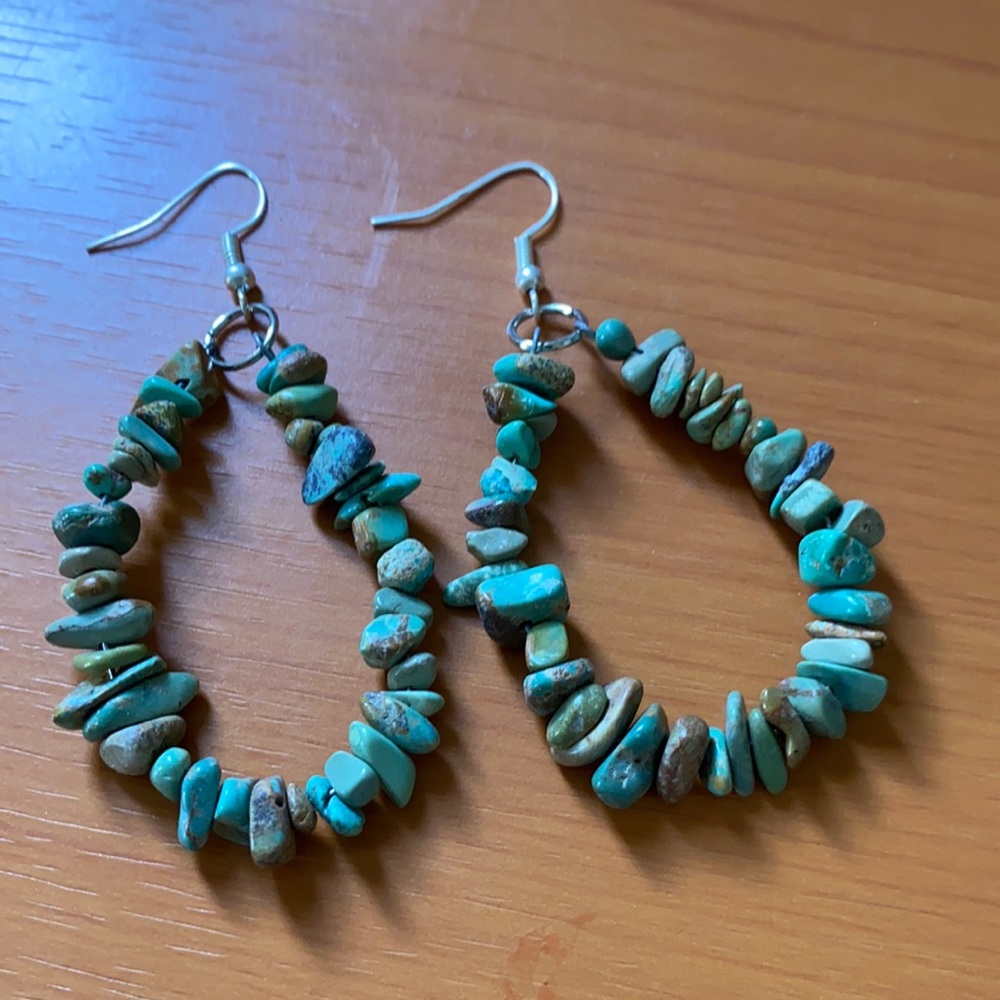 Turquoise hoop earrings - handmade by ageless1